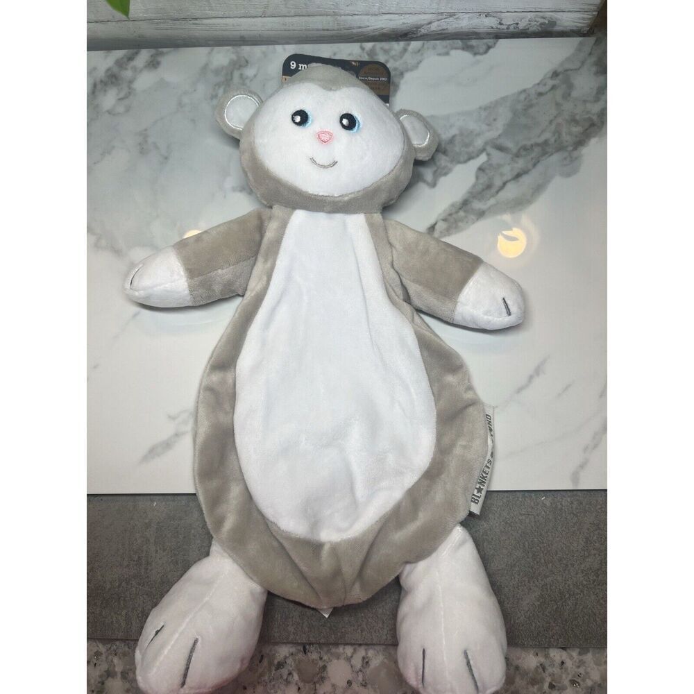 Blankets And Beyond Monkey Security Lovey Plush Gray tan white flat body toy 13"